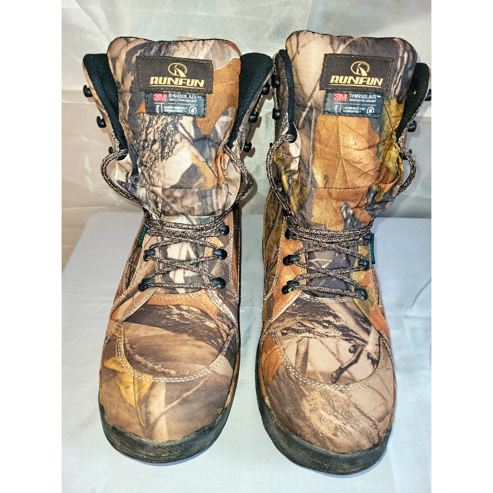 RUNFUN Waterproof Insulated Camo Hunting Boots, Brown/Black, US 11.5 M